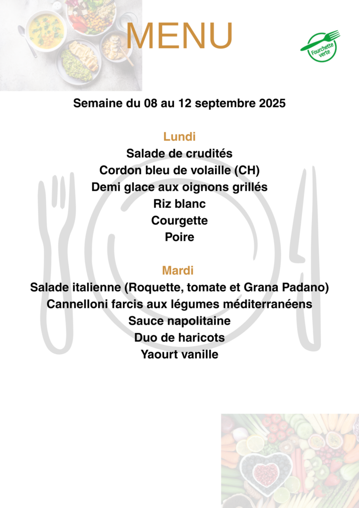 Menus du 08 au 12 septembre